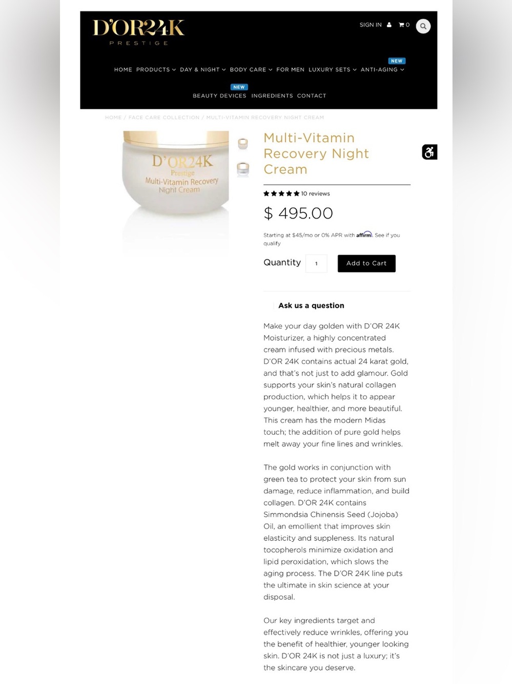 D’Or 24L Multi-Vitamin Recovery Night Cream